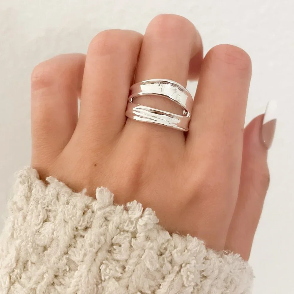 925 Sterling Silver Chunky Ring Layer Ring Large Bold Silver Statement Ring
